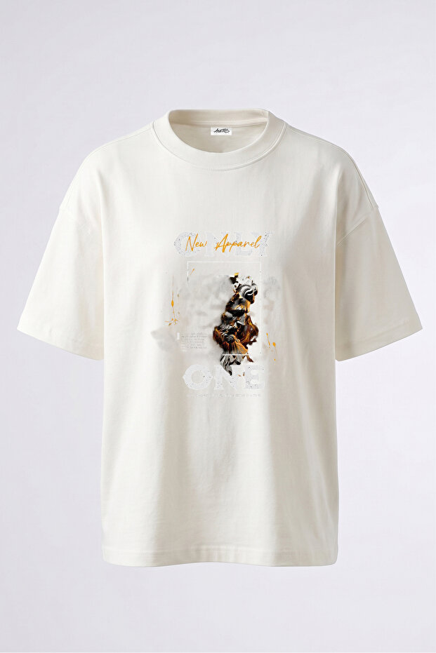 Antique Gold Sculpture Design Back Printed Cotton White Oversize T-Shirt