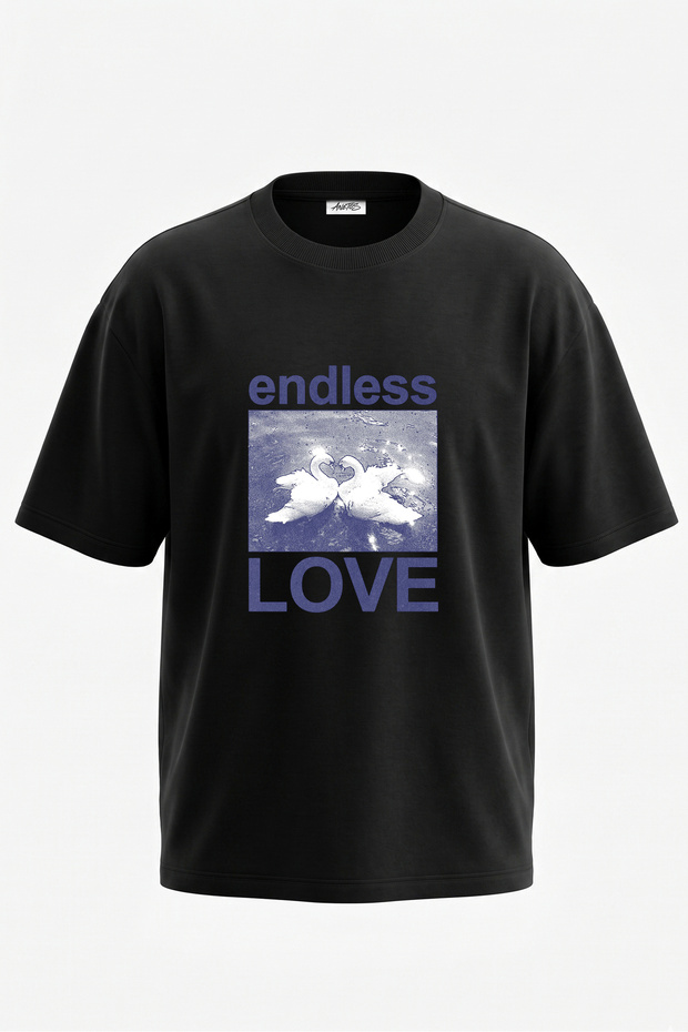 Endless Love Design Back Printed Cotton Black Oversize T-Shirt