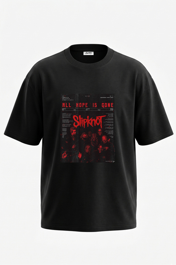 Slipknot Masks Design Back Printed Cotton Black Oversize T-Shirt
