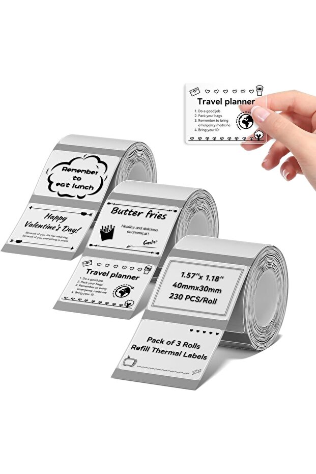 B1/B21/B3S Compatible Labels, 3 Rolls, 40x30mm, Black Print on White, 230 Labels/Roll (Transparent)