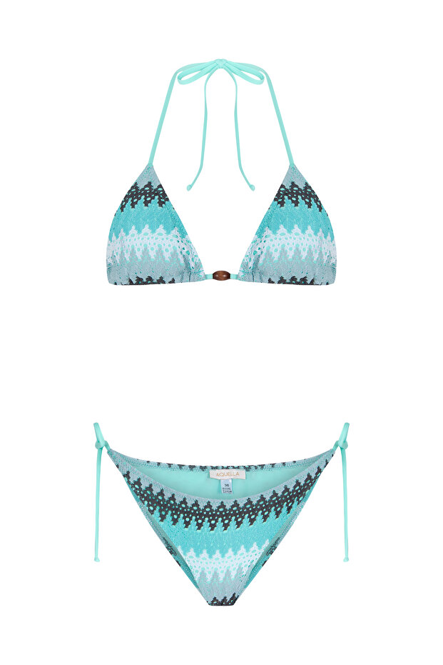 Openwork knit triangle bikini set - 4