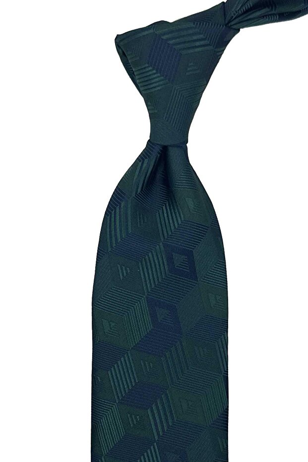 Green Navy Blue Motif Pattern Classic Tie with Handkerchief Kk13783