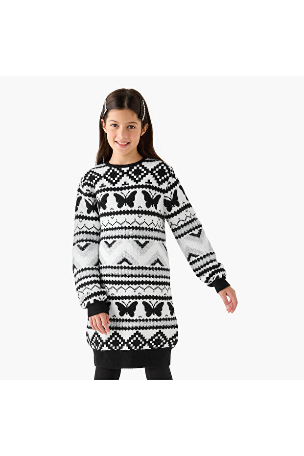 Textured Sweater Dress with Tights