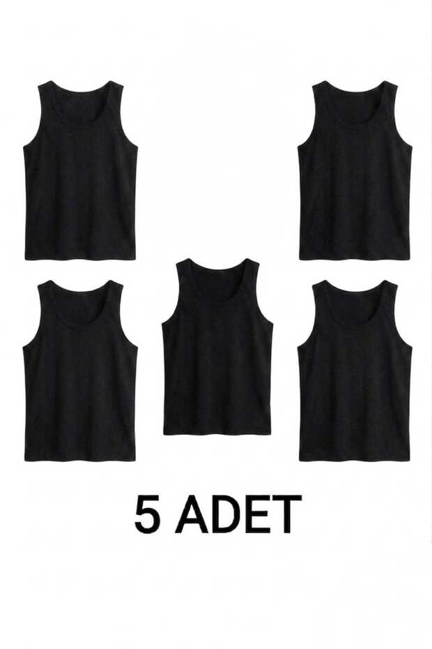 5 Pieces Black 100% Cotton Combed Cotton Classic Cut Men's Undershirts - Anti-Sweat Underwear