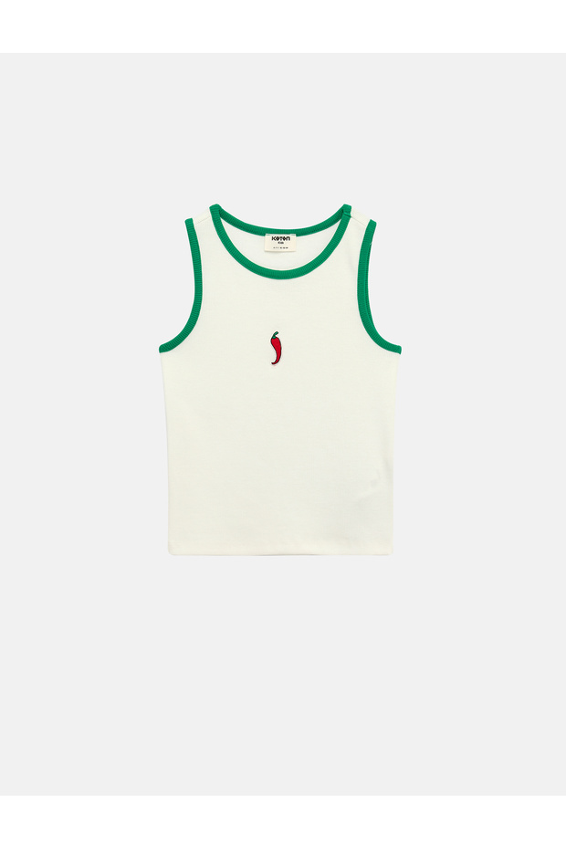 Pepper Appliqué Detailed Ribbed Crew Neck Cotton Undershirt