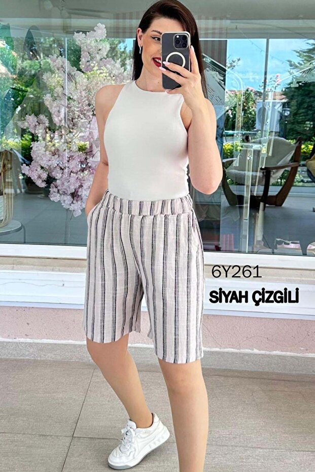 Elastic Waist Linen Shorts 6Y261