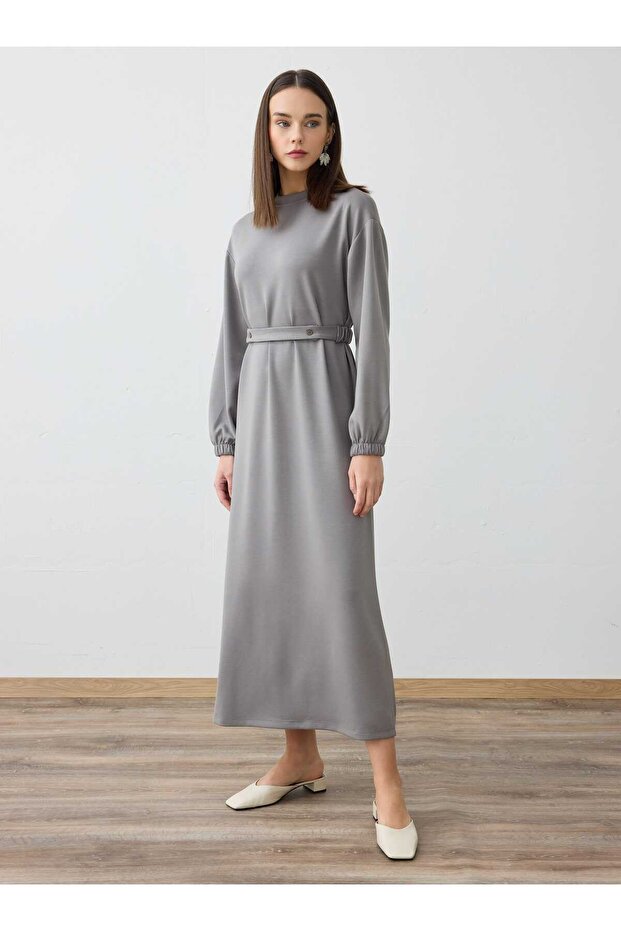 Oysho Hijab Dress with Belt Detail - Gray -