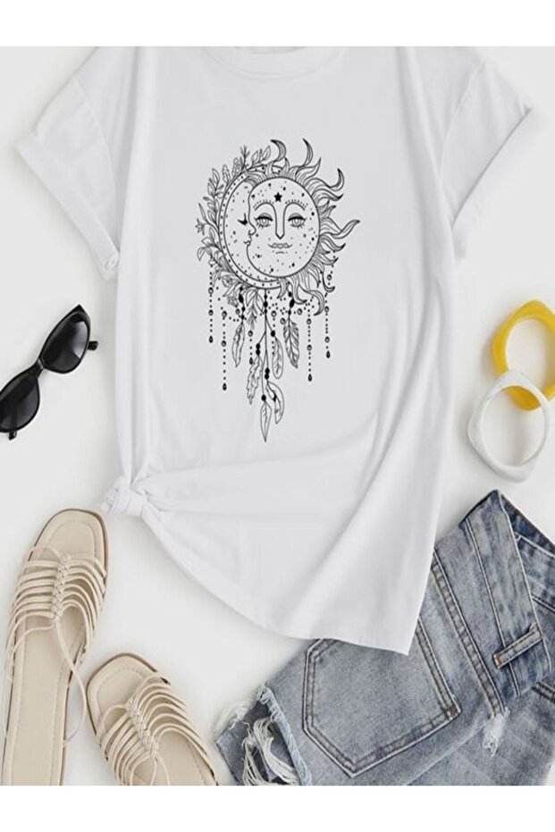 Sun and Moon Printed Oversize T-Shirt