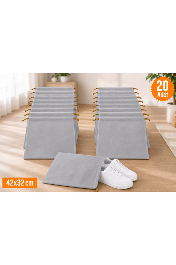 20 Pieces Gray Drawstring Shoe Storage Bag Travel Pouch Multi-Purpose Closet Drawer Suitcase Organizer