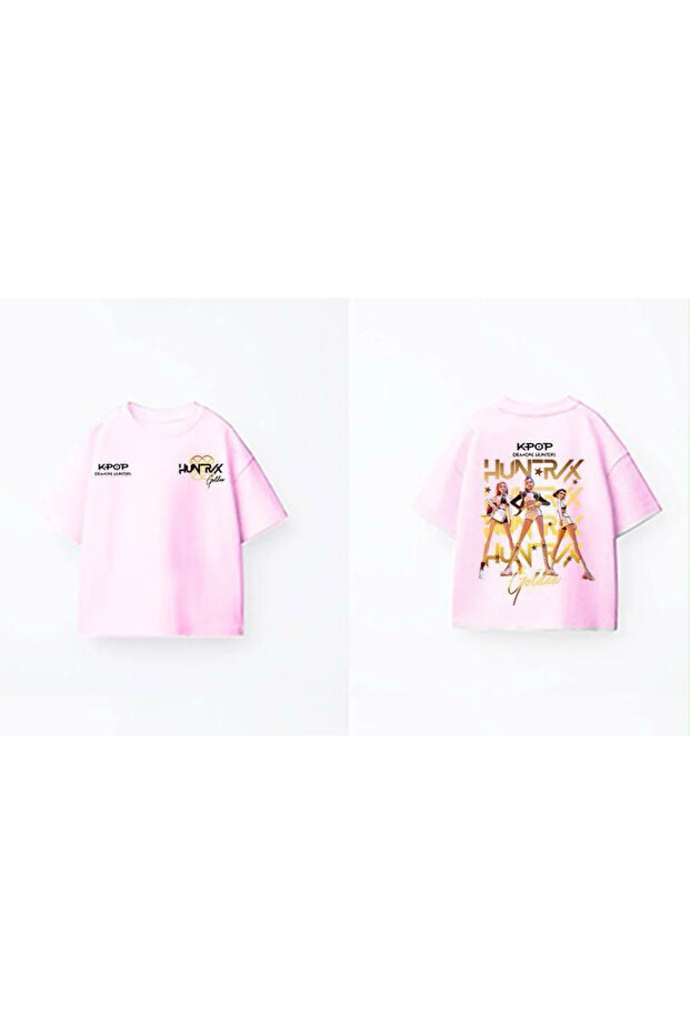 Character Printed Girls' Tshirt - Kpop Demon Huntrix - Pink (Big Age)