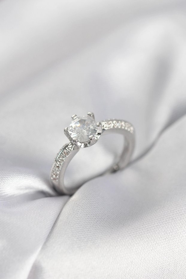 Single Stone Model Zircon Stone Silver Rk Women's Ring