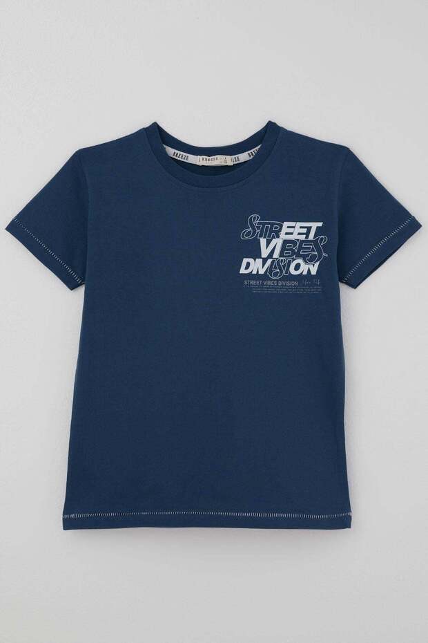 Boy's Short Sleeve T-Shirt with Back Print Detail, Ages 8-14, Indigo