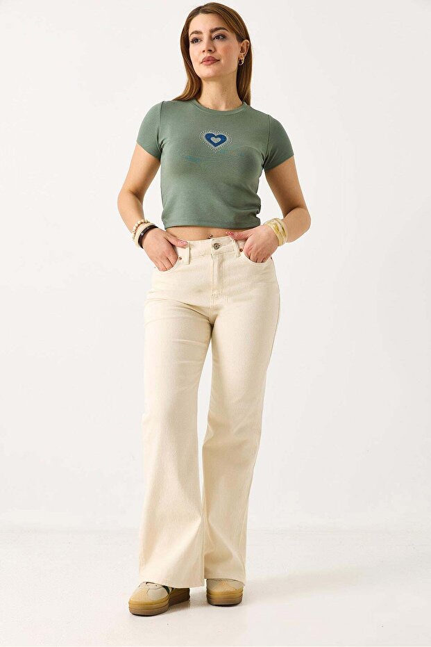 Women's flared leg lycra jean cream