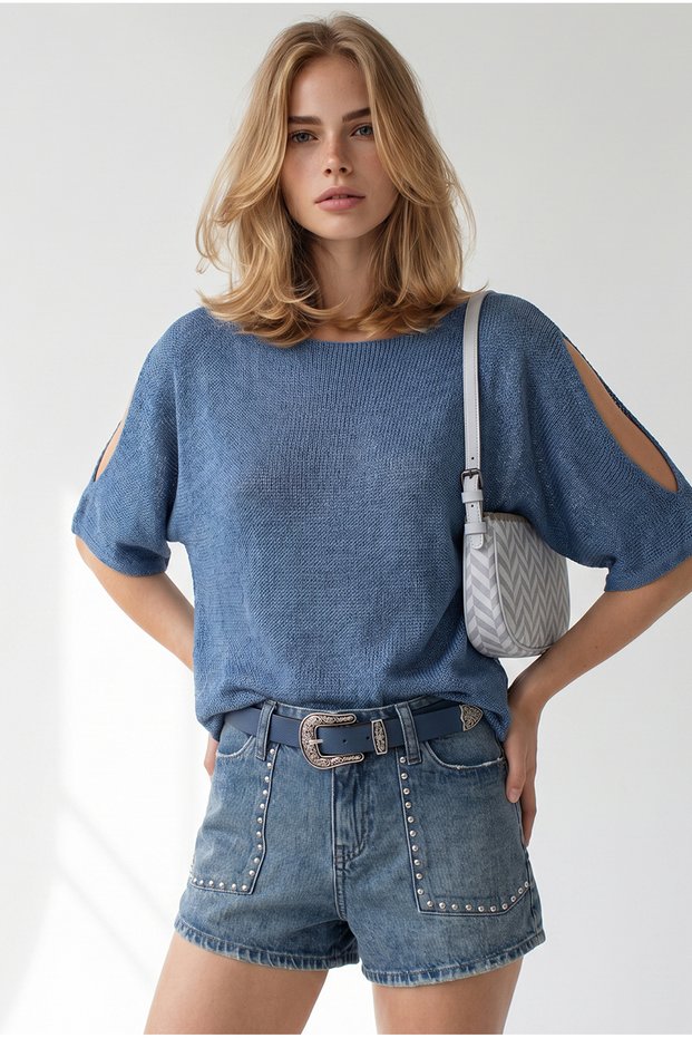 Women's Indigo Sleeveless Mercerized Knitwear Blouse Blz-19003403