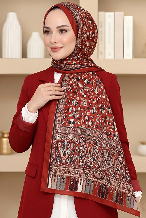 شال نسائي ناعم بنقشة زهور حمراء