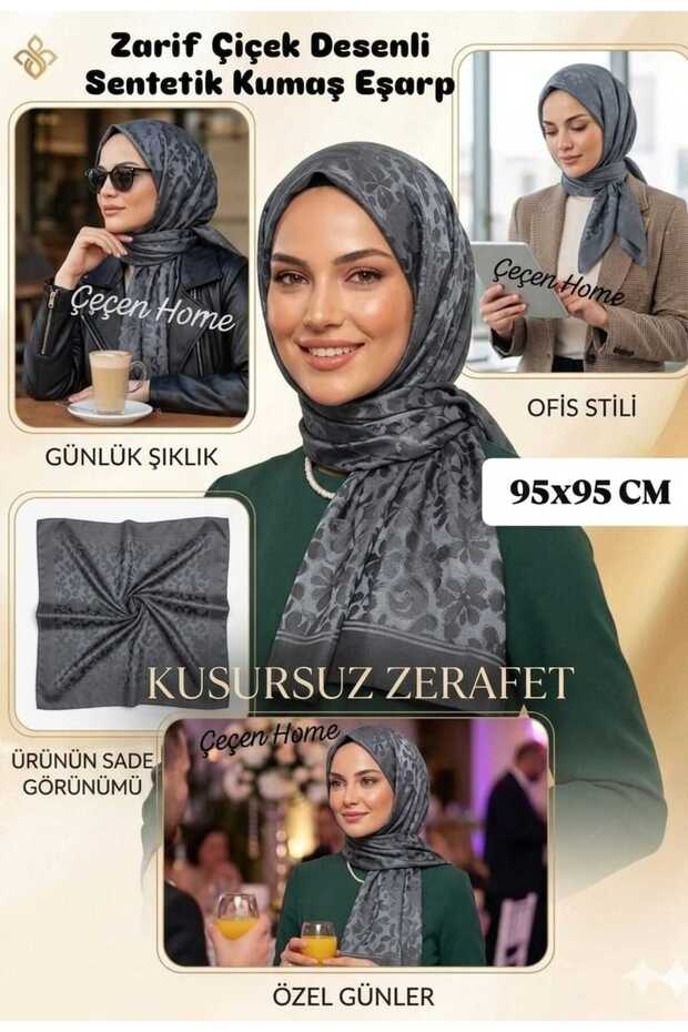 (1 Piece) Elegant Floral Pattern Scarf,Breathable Synthetic Fabric Scarf,Stylish Patterned Headscarf with Tok Posture,Modern Scarf for Special Occasions (95 X95 cm)