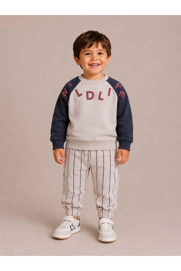 Boys "WILDLIFE" Graphic Sweatshirt & Striped Jogger Pants Set
