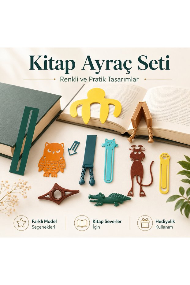 Colorful 3D Printing Bookmark Set – Cat, Owl, Crocodile, Paw, and Page Holder Models