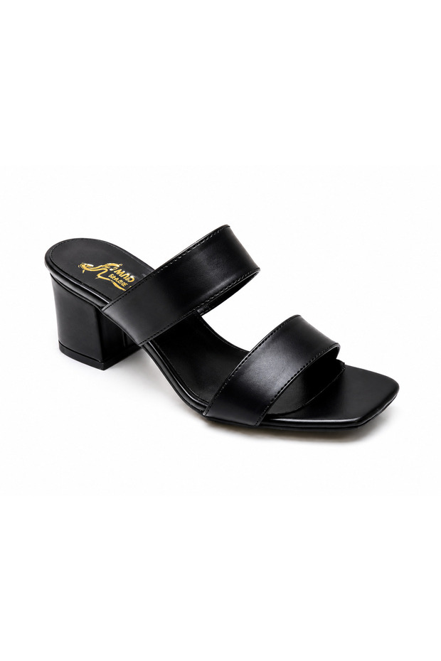 Kumsal Skin Double Tape Thick Medium Heel Elegant Women's Slippers