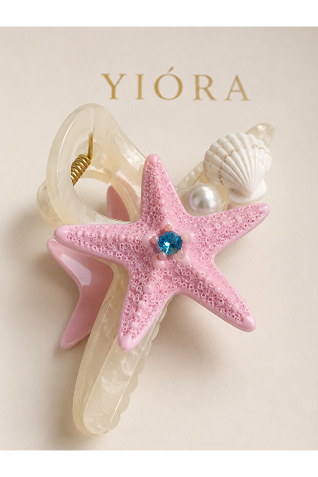 Premium Starfish Seashell Pearl Detailed Stoned Clasp Buckle 15 cm