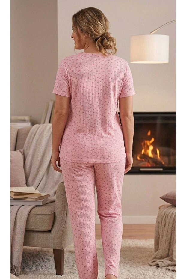 Plus Size Pointiel Patterned Pajama Set - 3