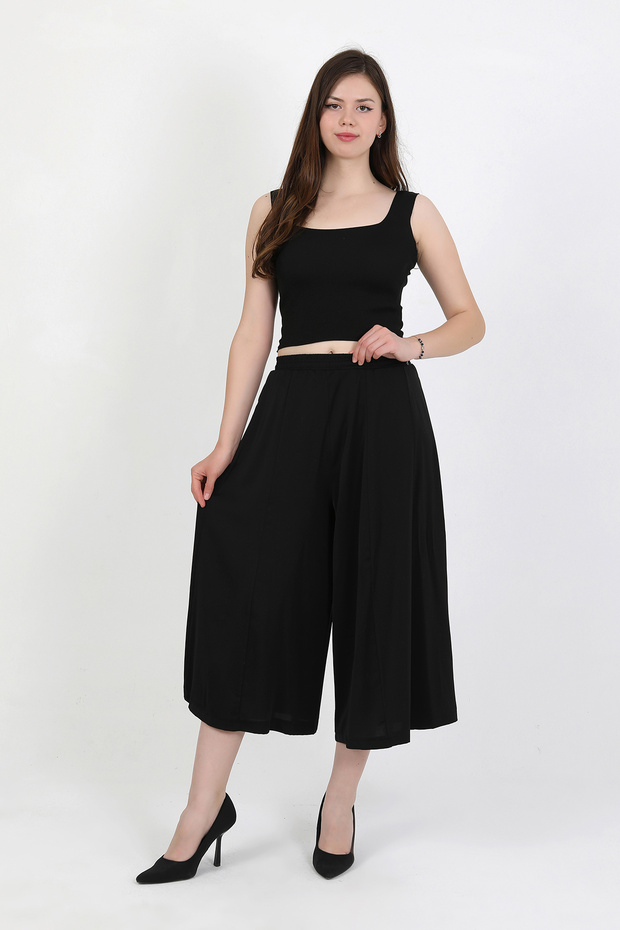 Liva Elastic Waist Draped Wide Cut Skirt Trousers Tns-4404