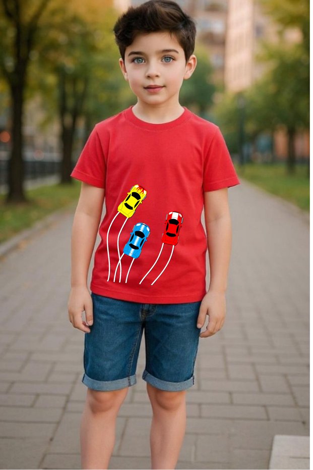 Boy's "Cars" Printed 100% Cotton Crew Neck Short Sleeve T-Shirt