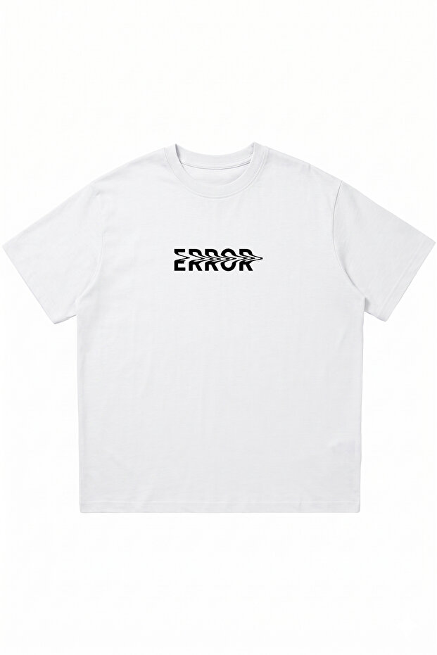 Error Printed White Oversize Crew Neck T-Shirt