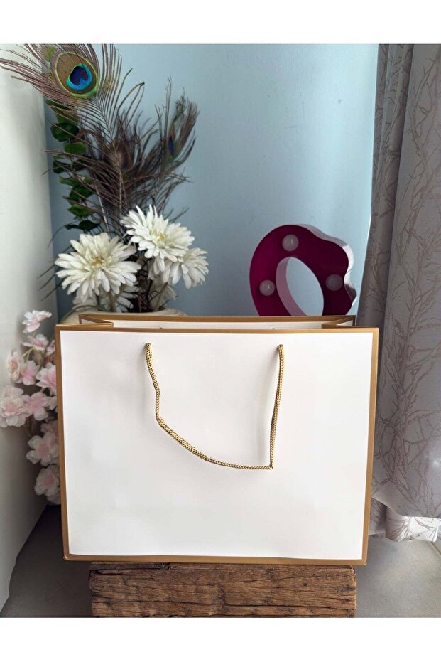 White Large Size Gift Bags with Golden Border - Sold Per Pc