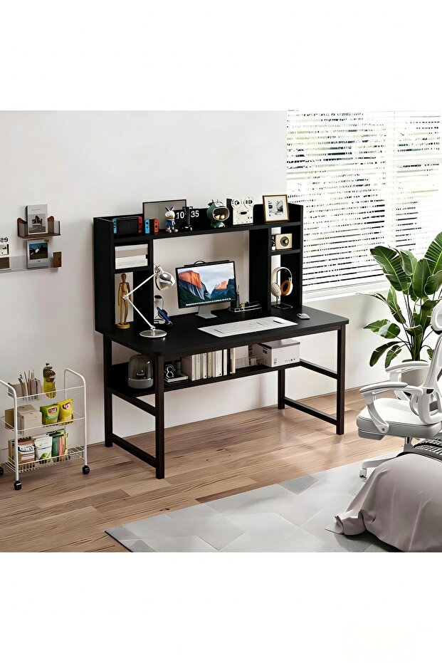 Space-Saving Gaming & Study Desk with Shelves 110x50x126 cm