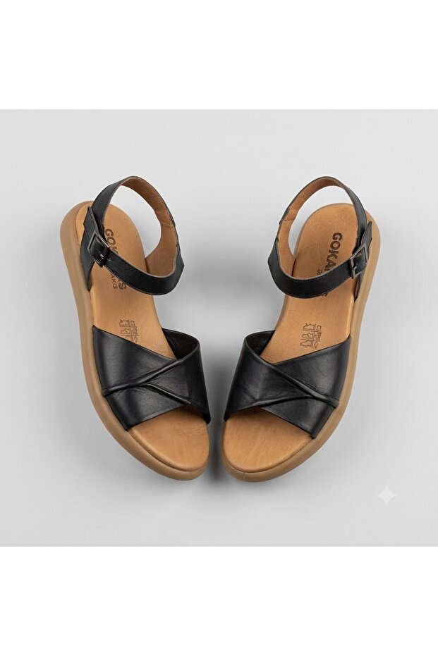 (Countess) Genuine Leather Comfortable Daily Women's Sandals Black