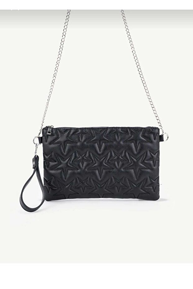 Women's Star Embroidered Chain Strap Portfolio Bag