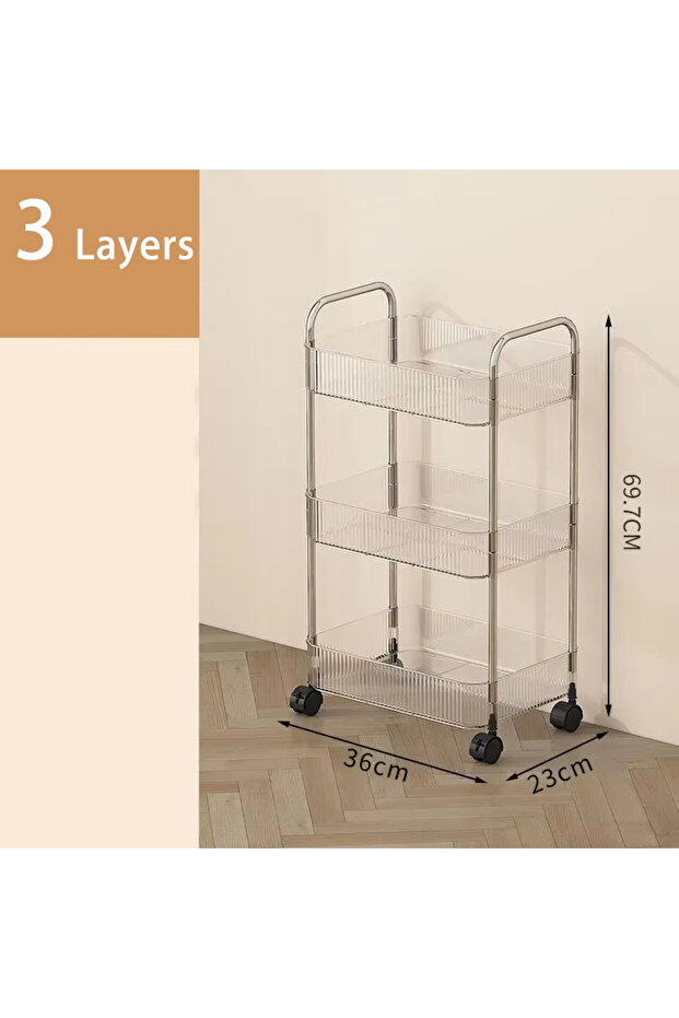 3Tiers Mobile Shelf with Wheel Multi-Layers Storage Rack Home Trolley for Snacks Cosmetic Sundries O