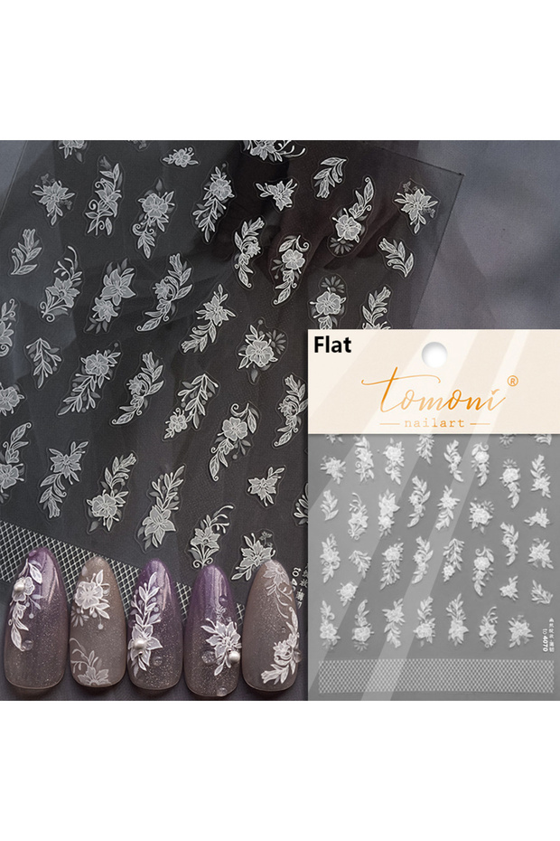 NAILFYOU TO4070 1 piece 5D white blooming flower nail sticker flower bow rhinestone pearl soft relie