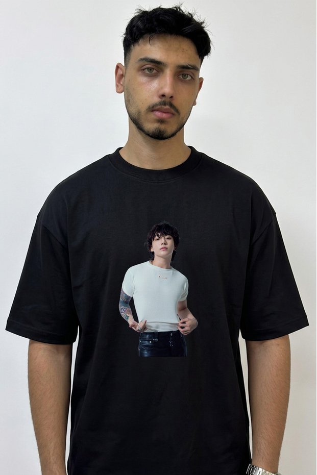 Jungkook Bts Design Printed Oversize Black T-Shirt