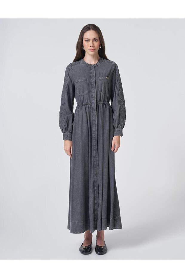 Embossed Pattern Maxi Dress Anthracite - 2