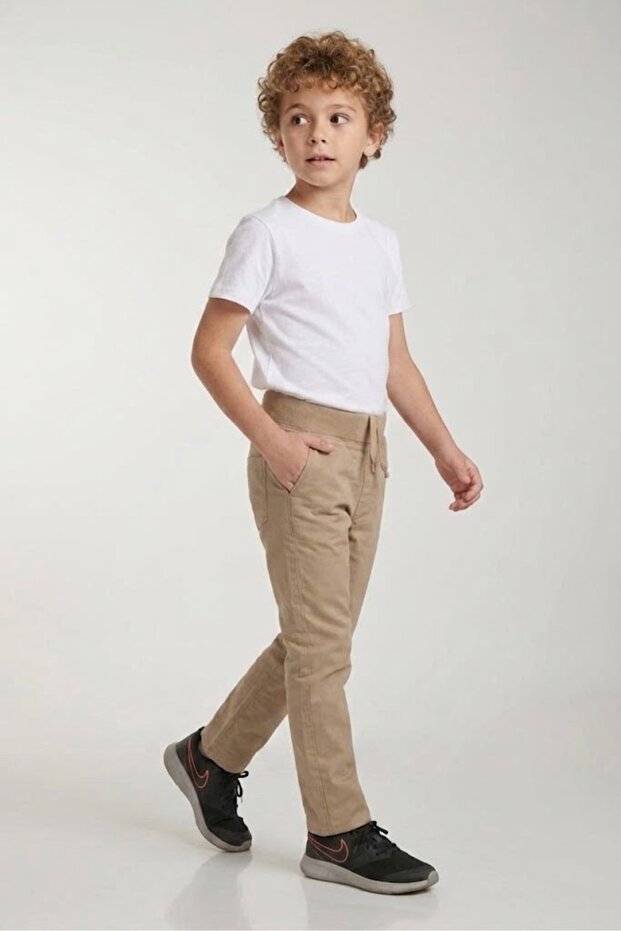 School Pants Elastic Ribbed Waist Canvas Children's Pants Back to School