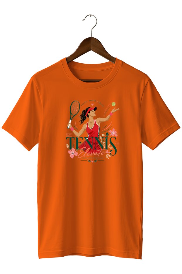 Tennis Racket Printed T-Shirt Floral Sports T-Shirt