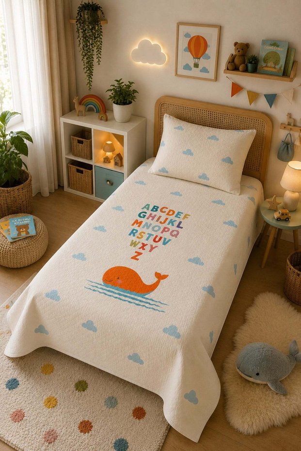 Baby and Children's Room Alpha Whale – Alphabet Single Pique Set 160X230 cm 6Etd12