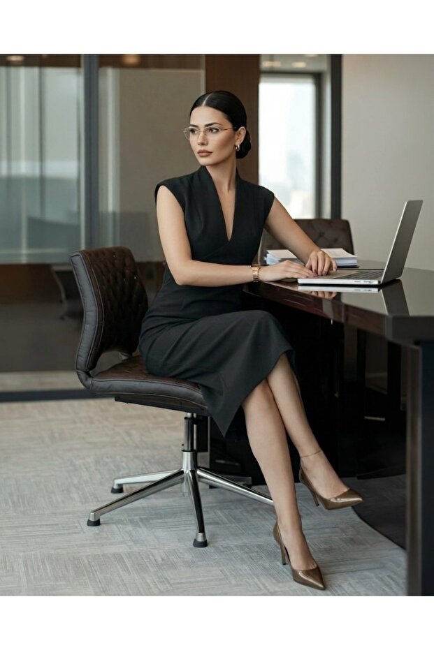 Shawl Collar Midi Length Stylish Dress