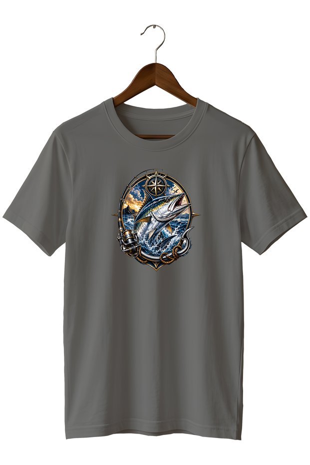 Orkinos Fish Printed Unisex T-Shirt Sea Fishing Outdoor Themed Crew Neck T-Shirt