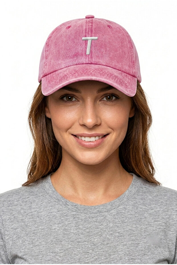 Letter t Powder Embroidered Washable Vintage Unisex Hat