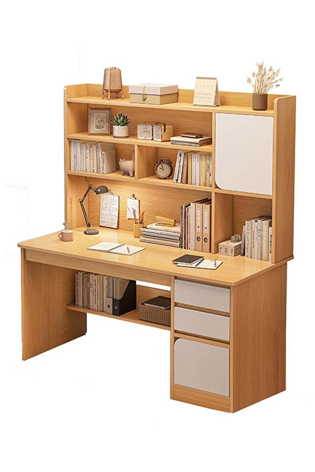 Bedroom Home Desktop Integrated Computer Desk Desk Bookshelf, 2 Drawers and 2 Cabinet Doors for Storage Dressing Table Vanity Table 120*45*164CM