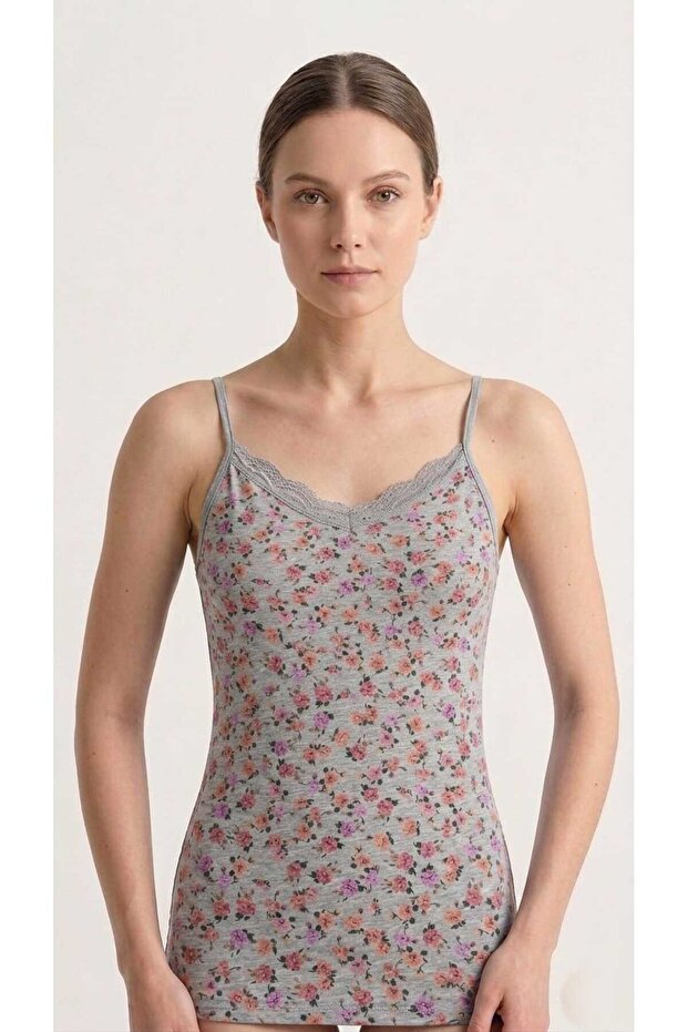 Patterned Lace Detailed String Strap 6-Pack Undershirt - 4