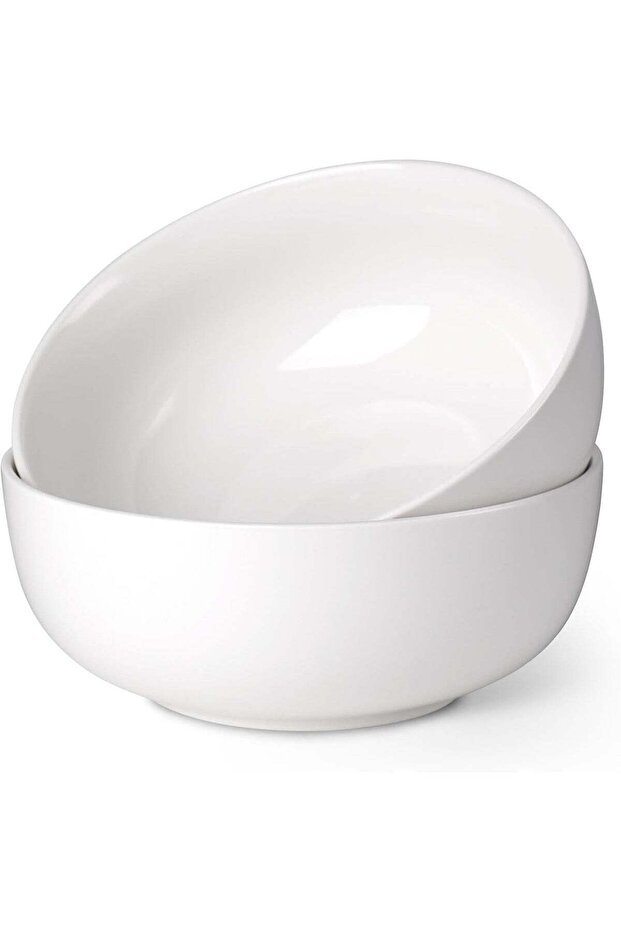 7.5" Serving Bowls Set of 2, 45 Oz Large Ceramic Soup Bowls, Premium White Ceramic Serving Bowl