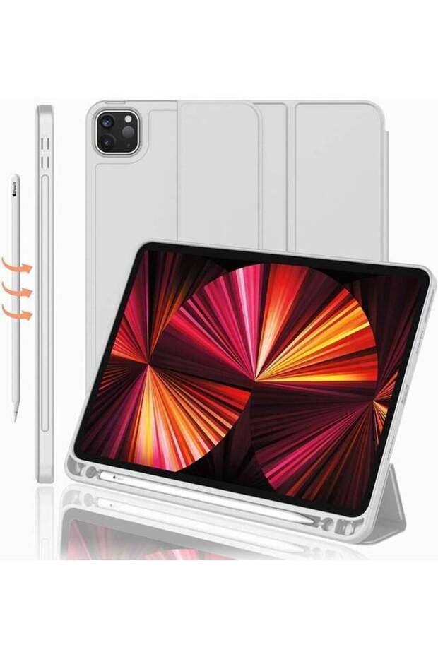 Light Gray Trifold Smart Case for iPad Pro 11-Inch (2022/2021) - Soft TPU Back, Pencil Holder, Auto Wake/Sleep, and Charging Support