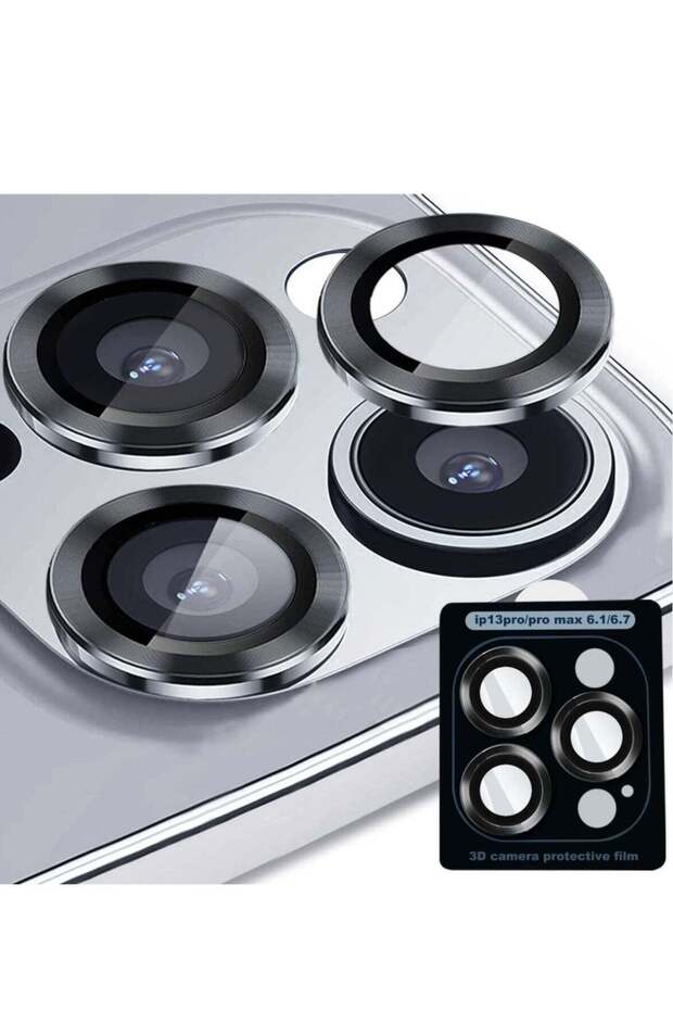 Camera Lens Protector for iPhone 13 Pro/Pro Max, Tempered Glass Aluminum Alloy Lens Ring Cover (Black)