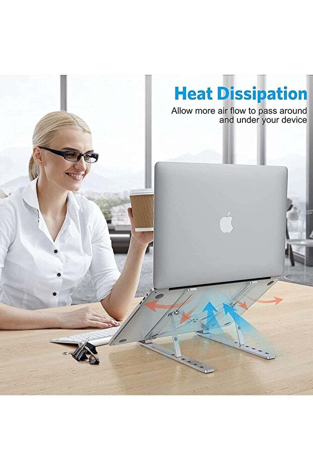Adjustable Laptop Stand, Portable Aluminium Laptop Riser for Desk, Foldable Ventilated Cooling Computer Support