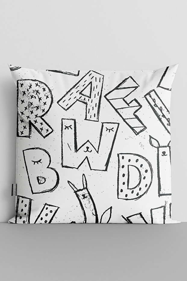 Black Letters Double Sided Digital Printed Throw Pillow Cover