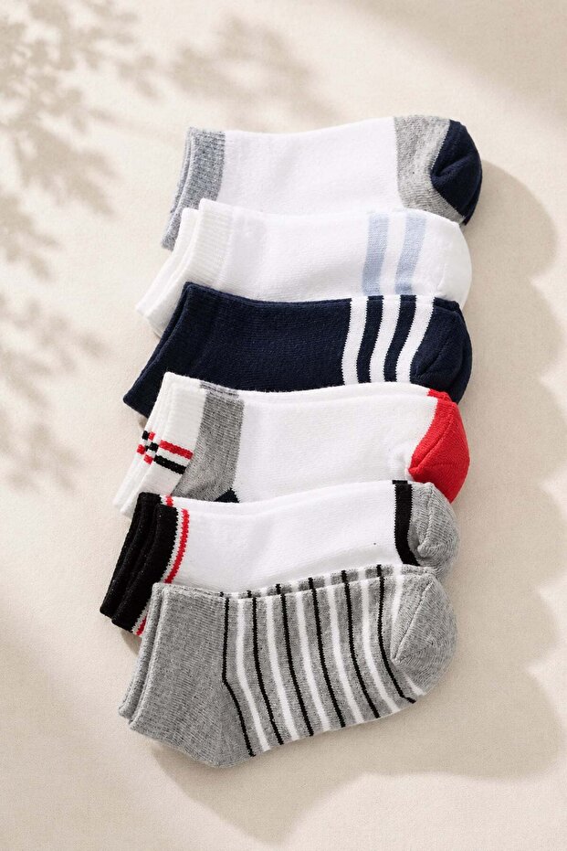 Boy's Set of 6 Cotton Patterned Booties Socks - 310